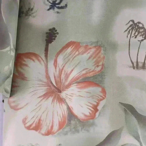 Bill Blass XXL 100% Silk Green/pink hibiscus button down - Picture 3 of 12